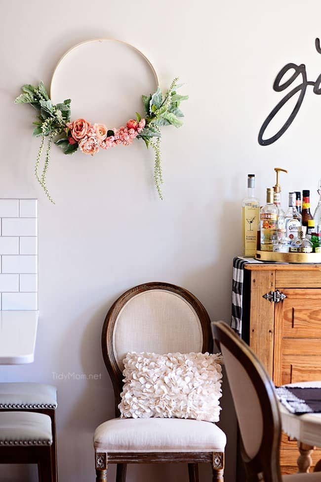 gorgeous floral hoop wreath on wall