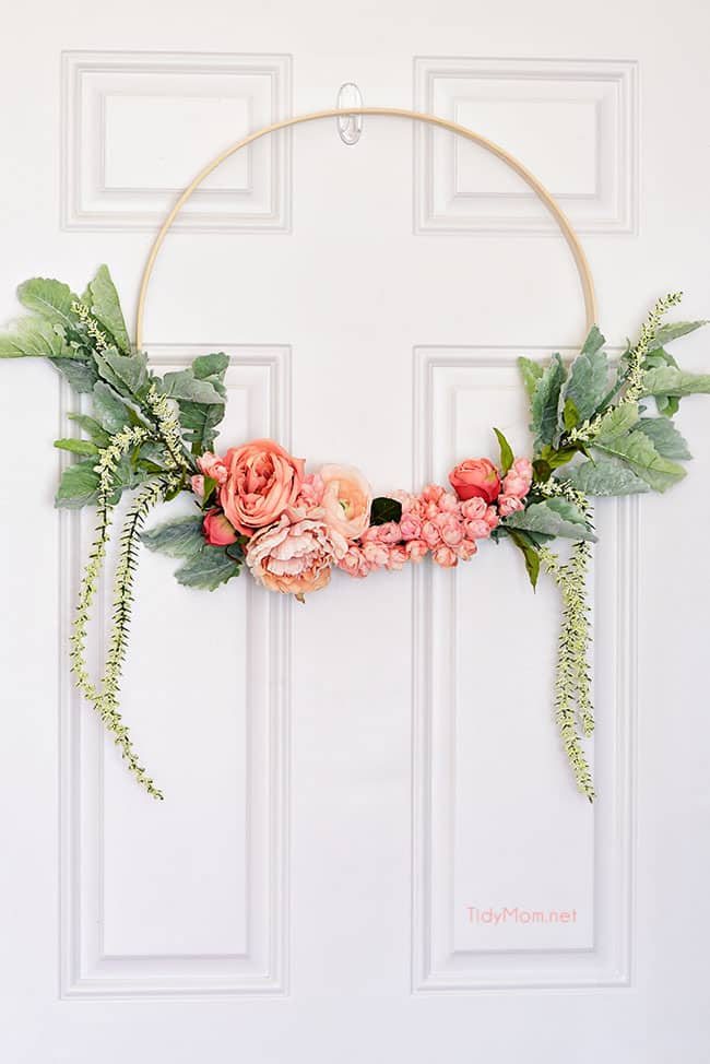 spring floral hoop wreath on door