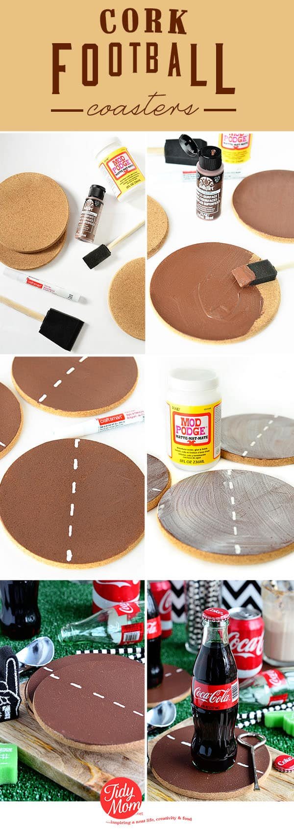 DIY Cork Football Coasters tutorial at cetcu.com