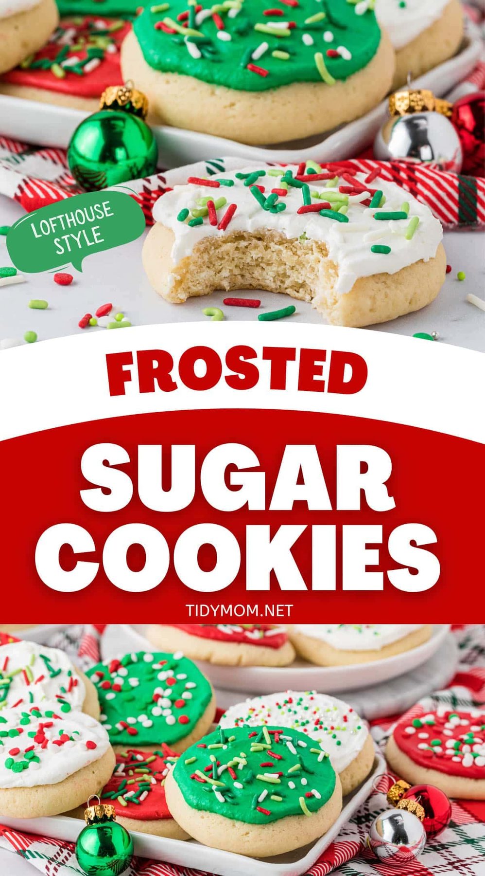 frosted sugar cookies with holiday sprinkles