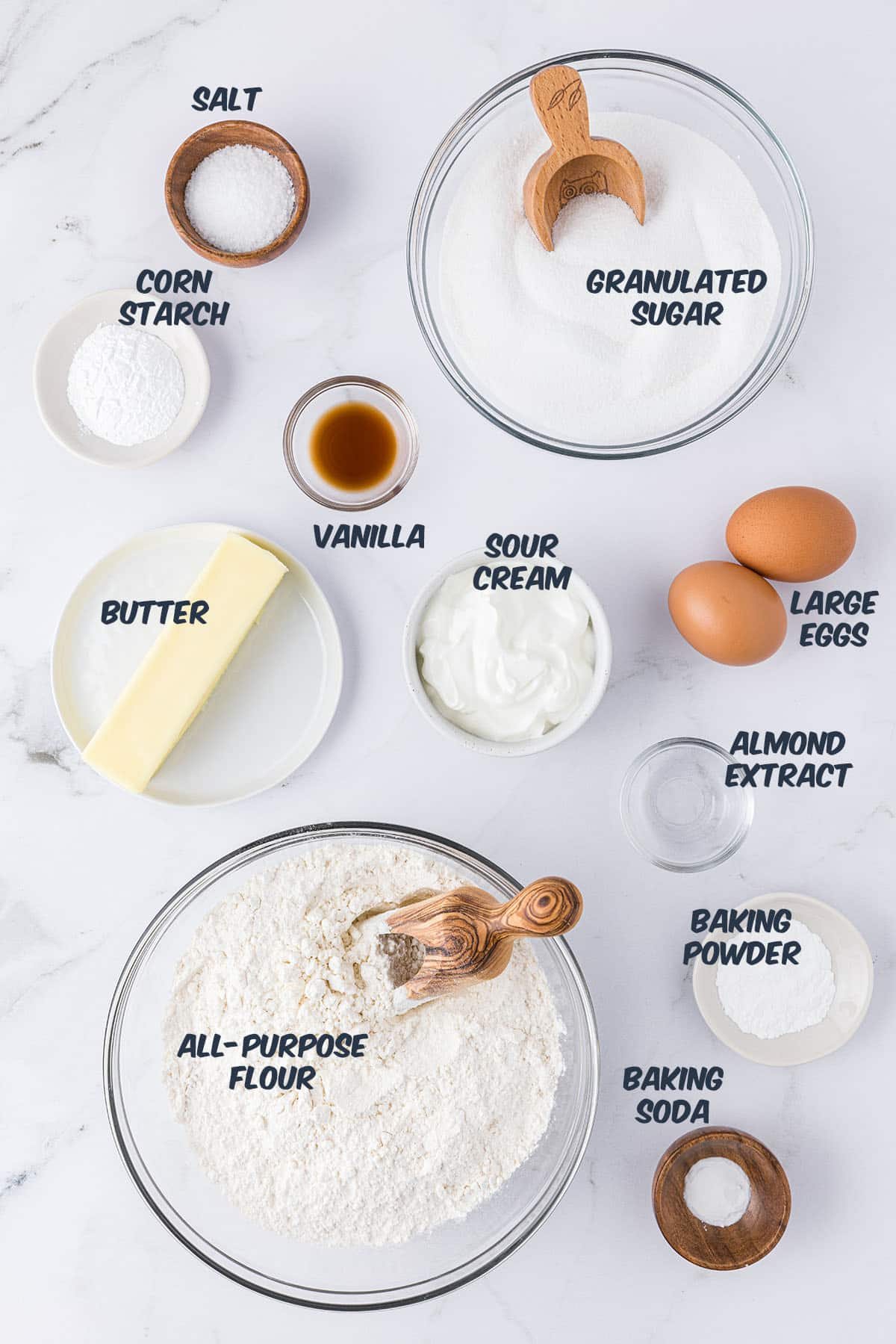 ingredients for soft sugar cookies on a counter