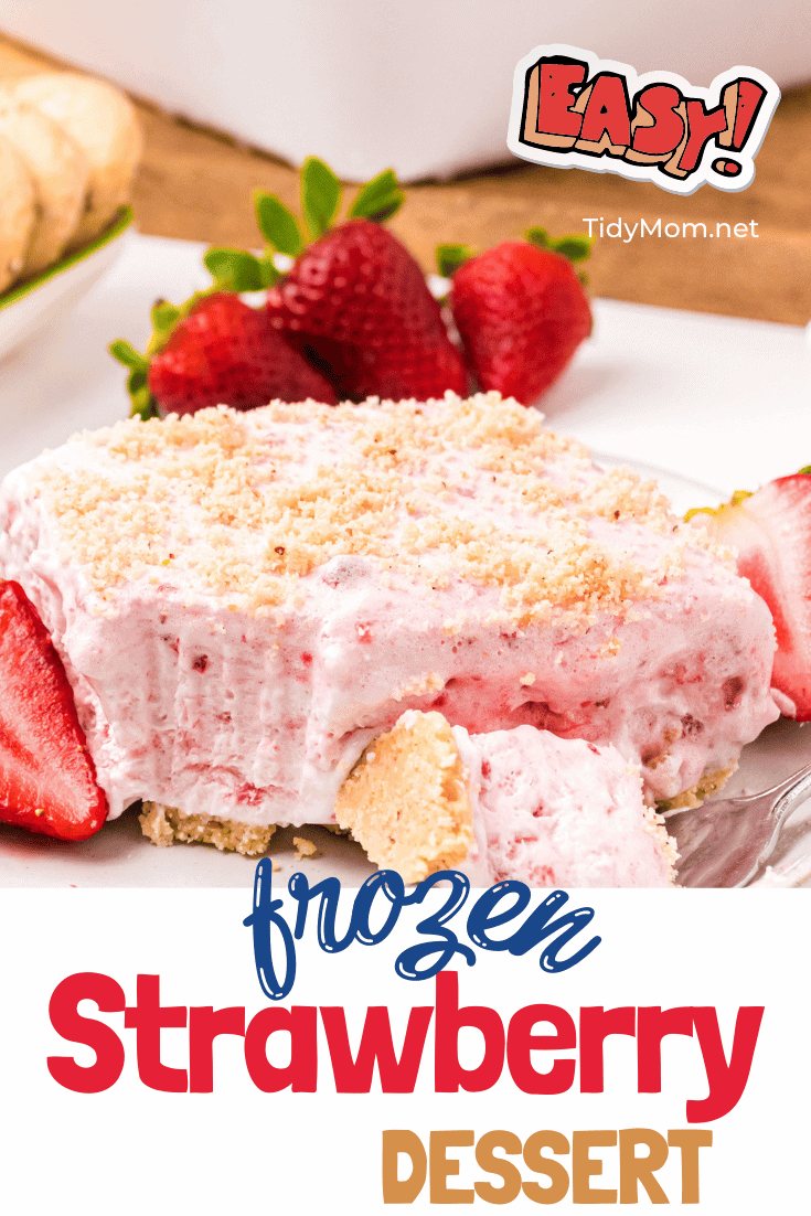frozen strawberry dessert on a plate with a fork