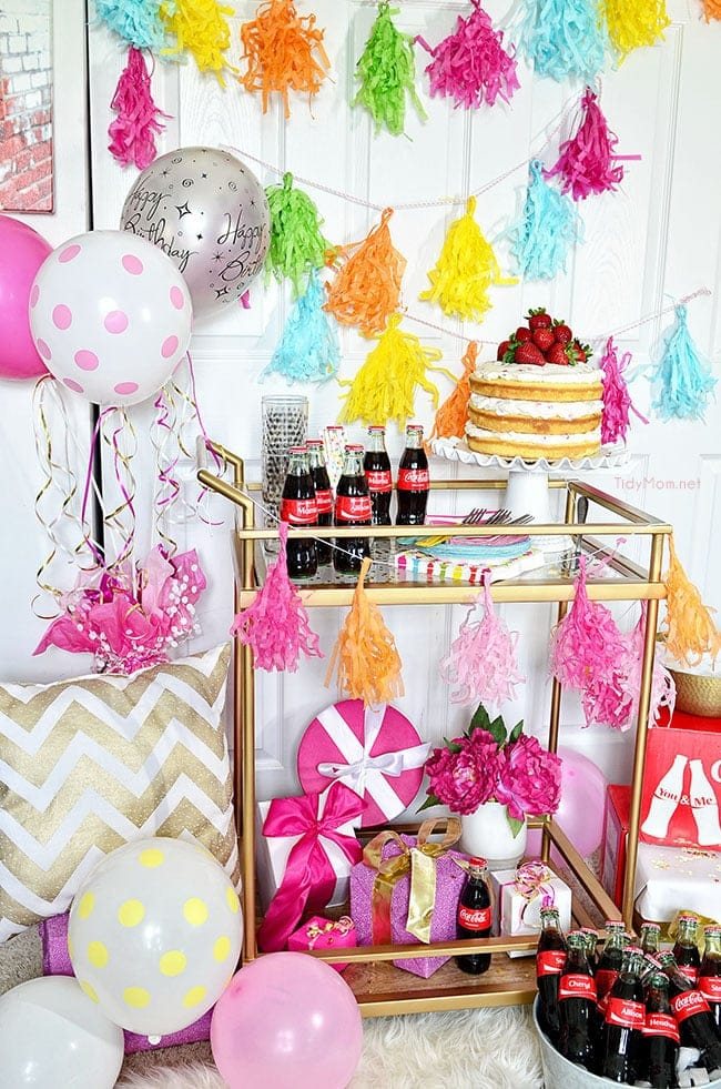 Strawberries and Cream Naked Cake + Birthday Party Cart
