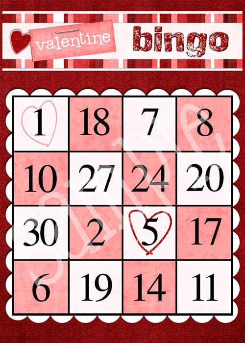 Valentine Bingo Card printable