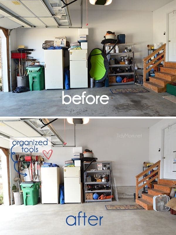 An organized garage using the Monkey Bars Garage Storage Systems at cetcu.com