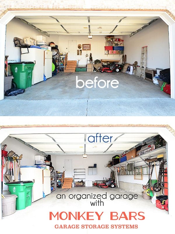 An organized garage using the Monkey Bars Garage Storage Systems at cetcu.com