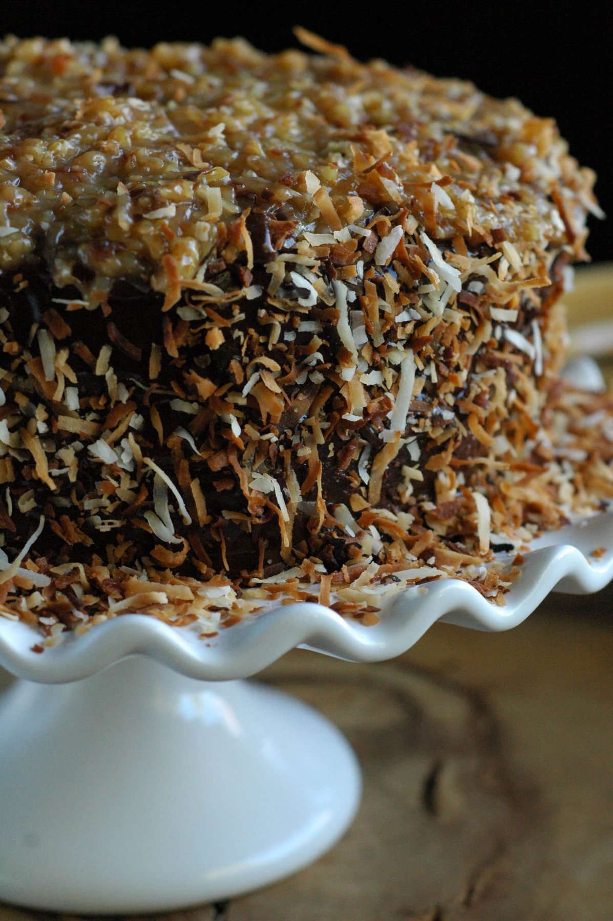 German Chocolate Cake infused with rum and toasted coconut! recipe at cetcu.com