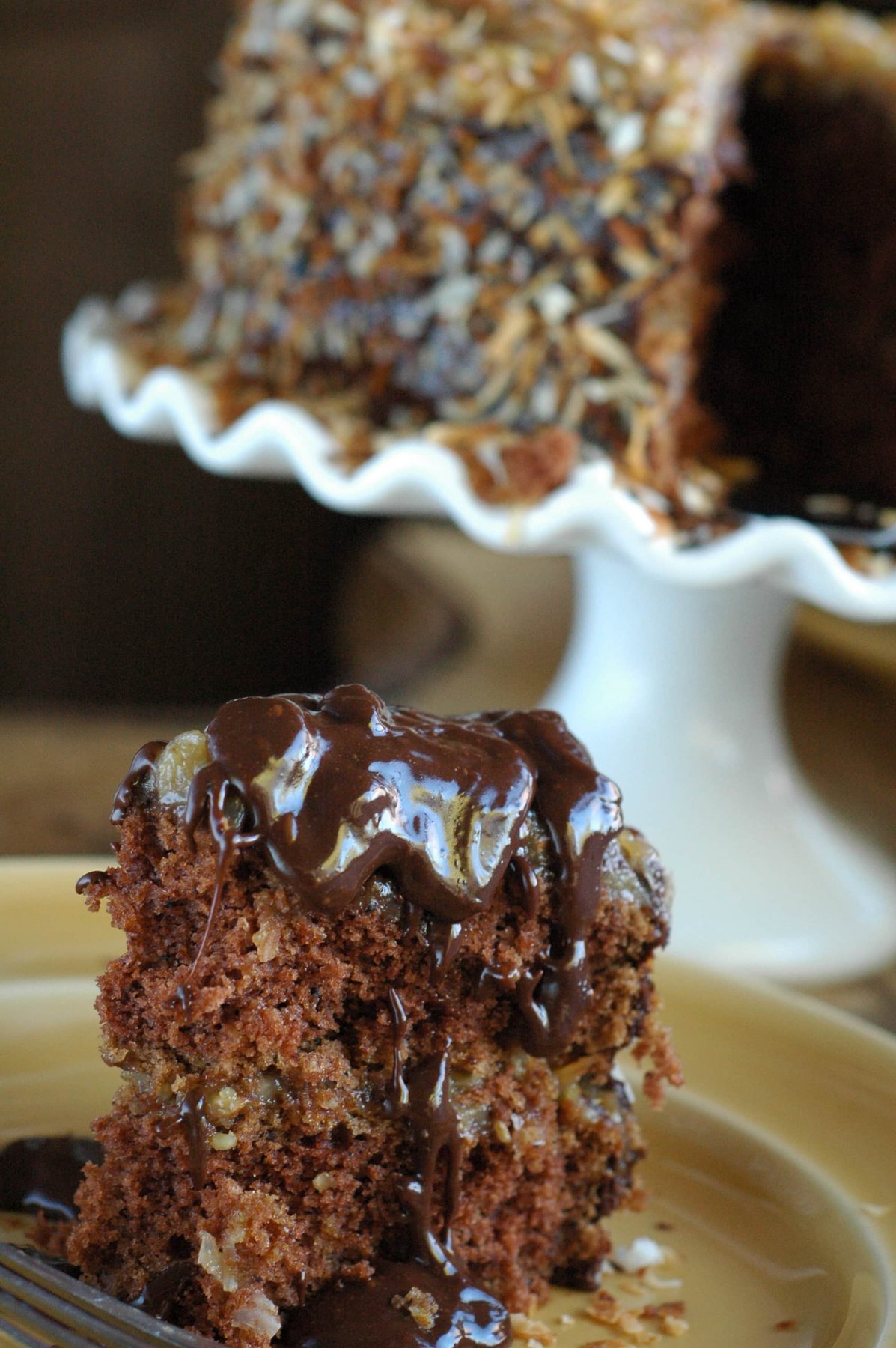 German Chocolate Cake infused with rum and toasted coconut! recipe at cetcu.com
