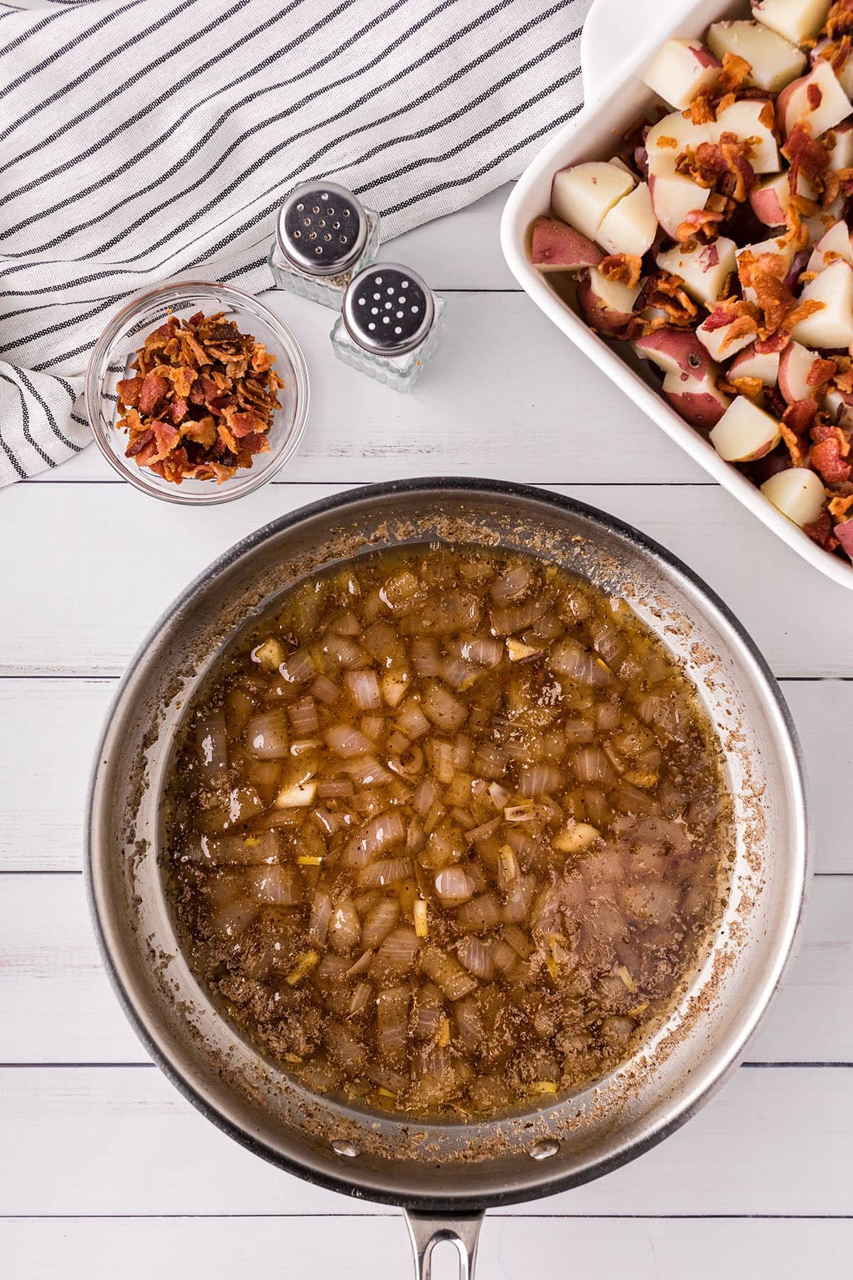 german potato salad dressing in a skillet