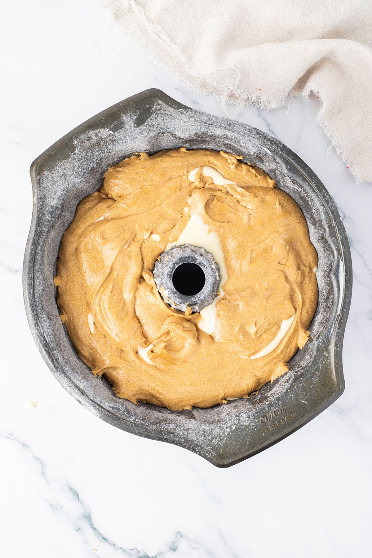 cake batter in a bundt pan