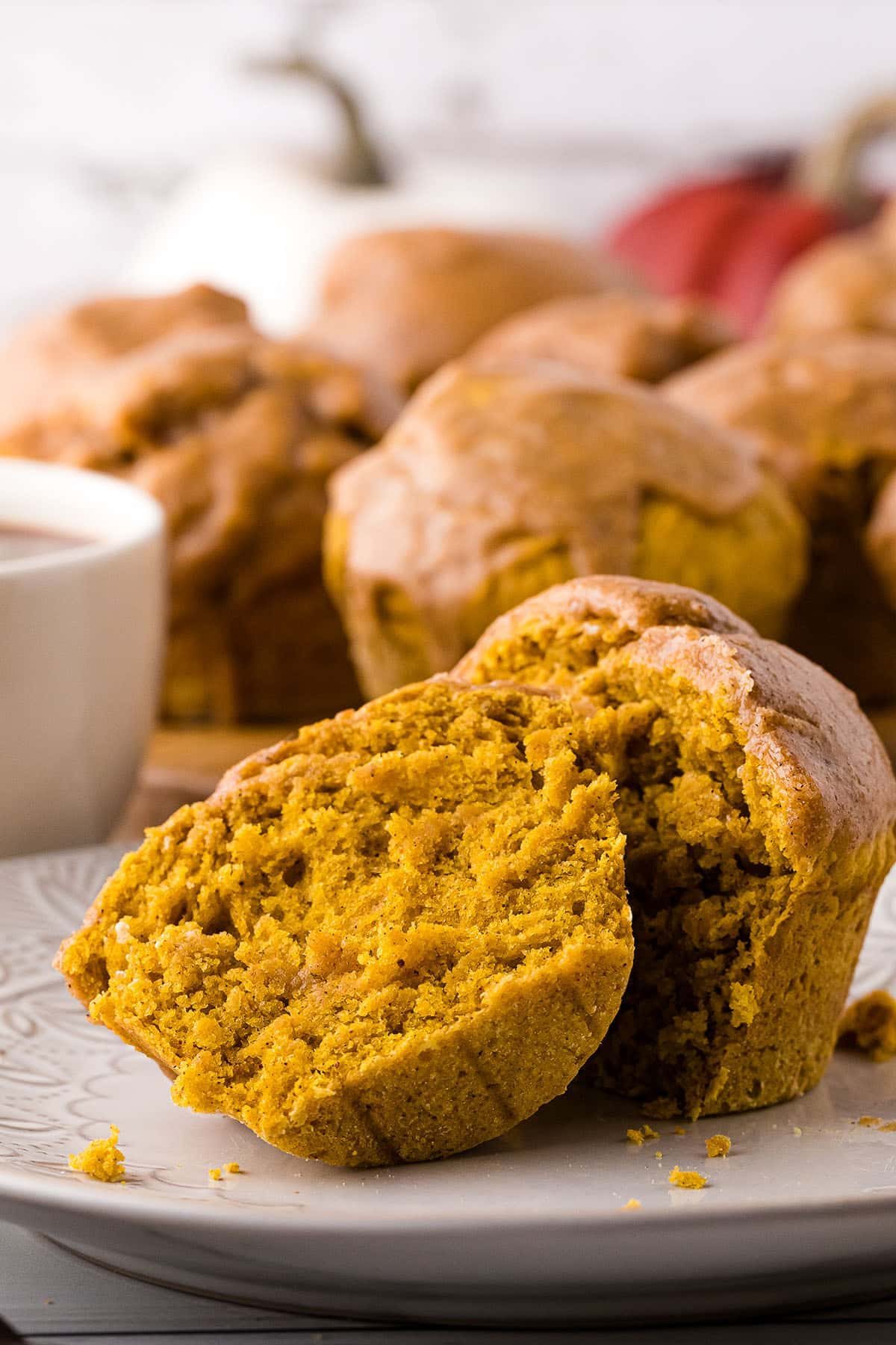 pumpkin doughnut muffin cut in half