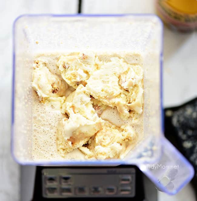 Gooey Butter Cake Cold Brew Milkshake in blender overhead shot