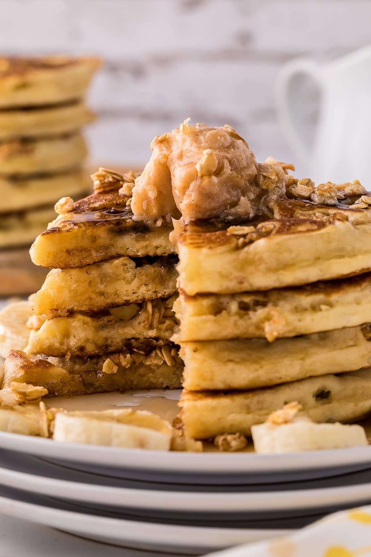 Granola Banana Pancake Recipe with Cinnamon Honey Butter