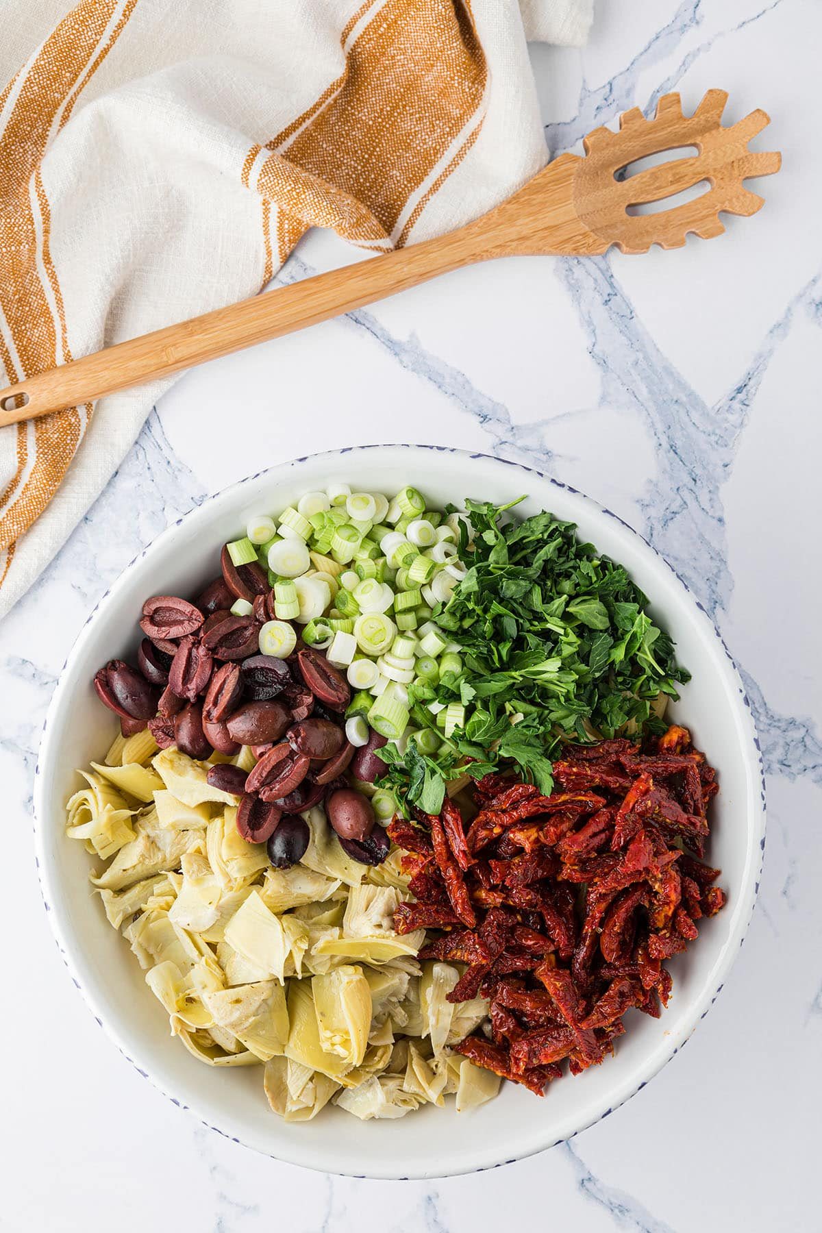 how to make Greek pasta salad step 2
