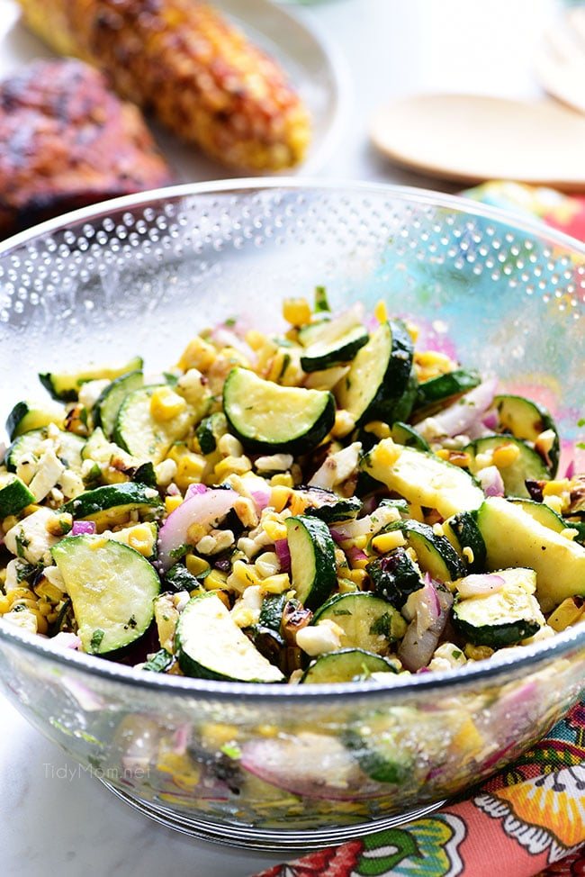 delicious grilled corn and zucchini salad in a bowl