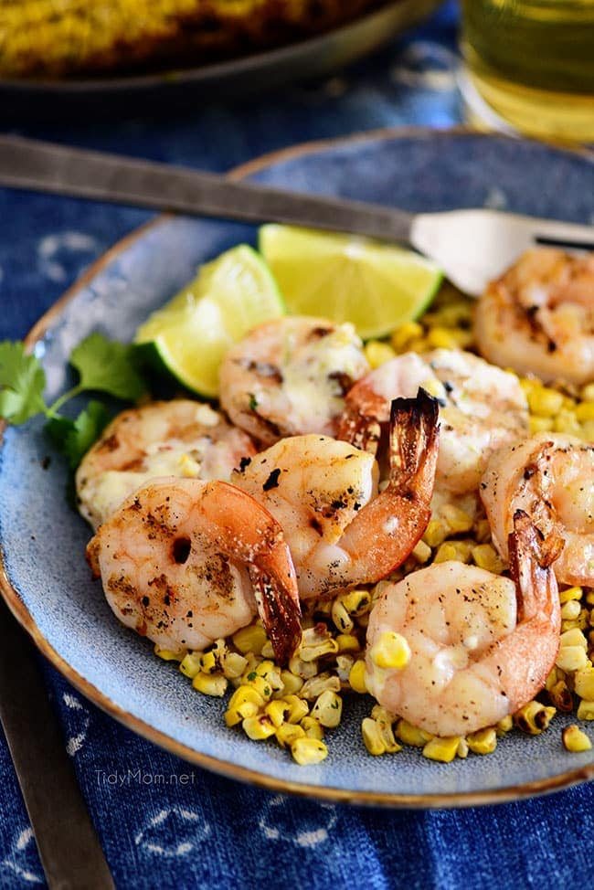 Quick and Easy Shrimp Bowl with Roasted Corn and a creamy lime vinaigrette
