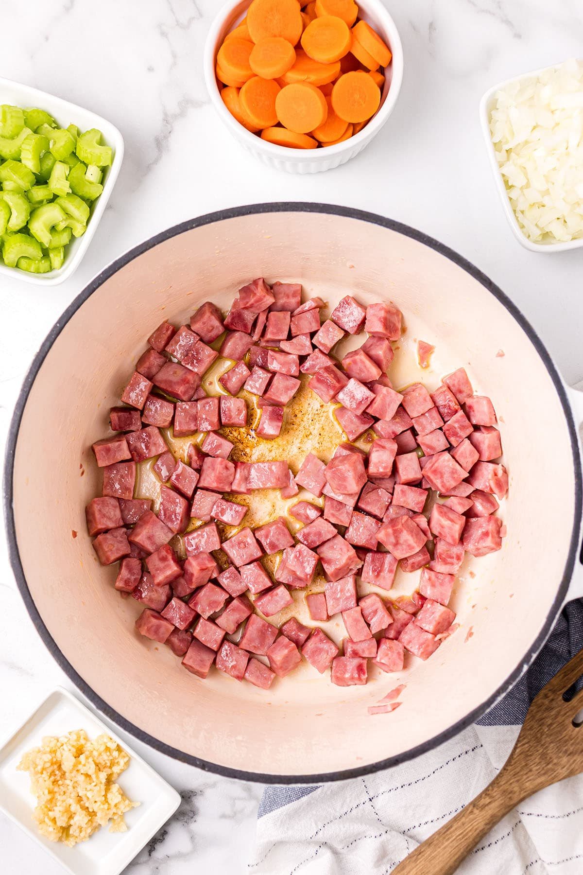 step 1 for making ham and beans soup