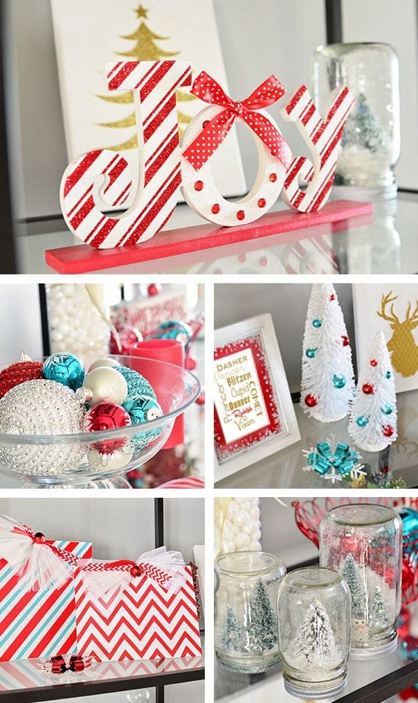 Turquoise and red Christmas decor at cetcu.com Christmas Home Tour