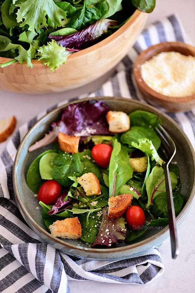 homemade croutons in a salad