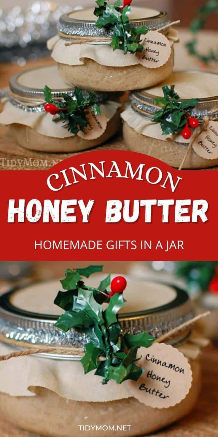 gift jars with homemade cinnamon honey butter