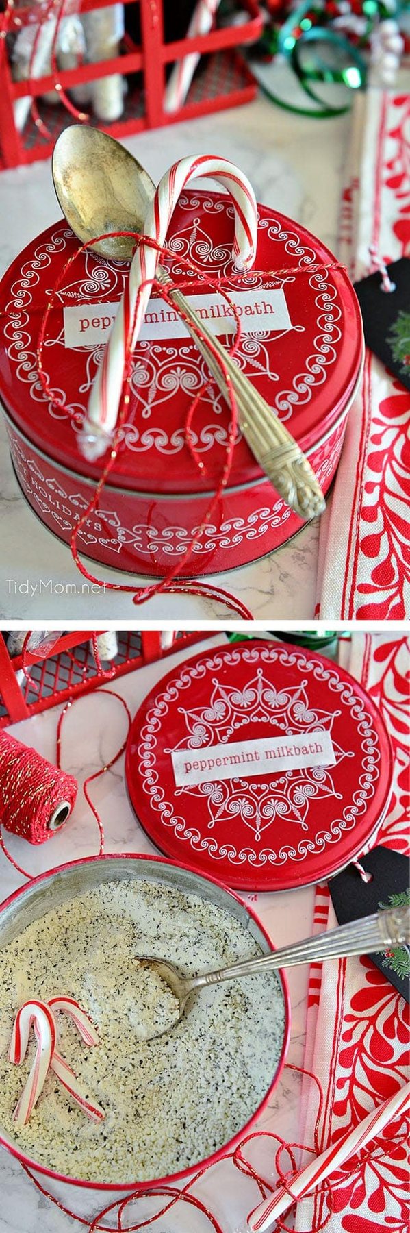 Homemade Peppermint Milk Bath is so easy to make and great for gifting! Get the details at cetcu.com