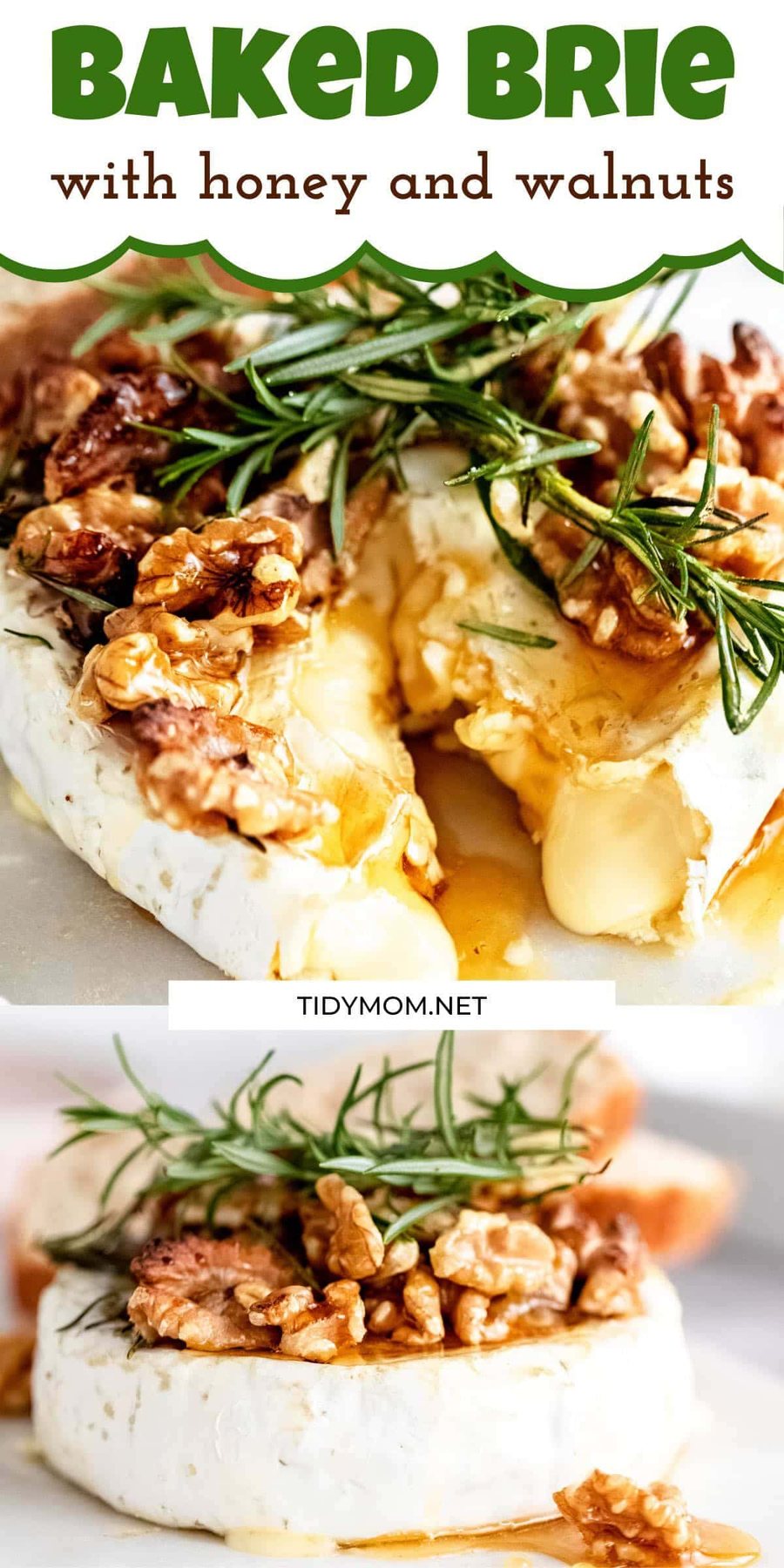 photo collage of baked brie wheel