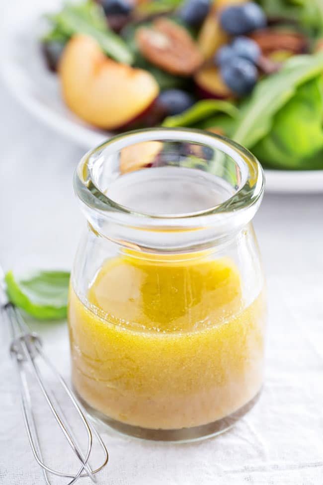 Honey Vinaigrette Dressing with dill in a jar