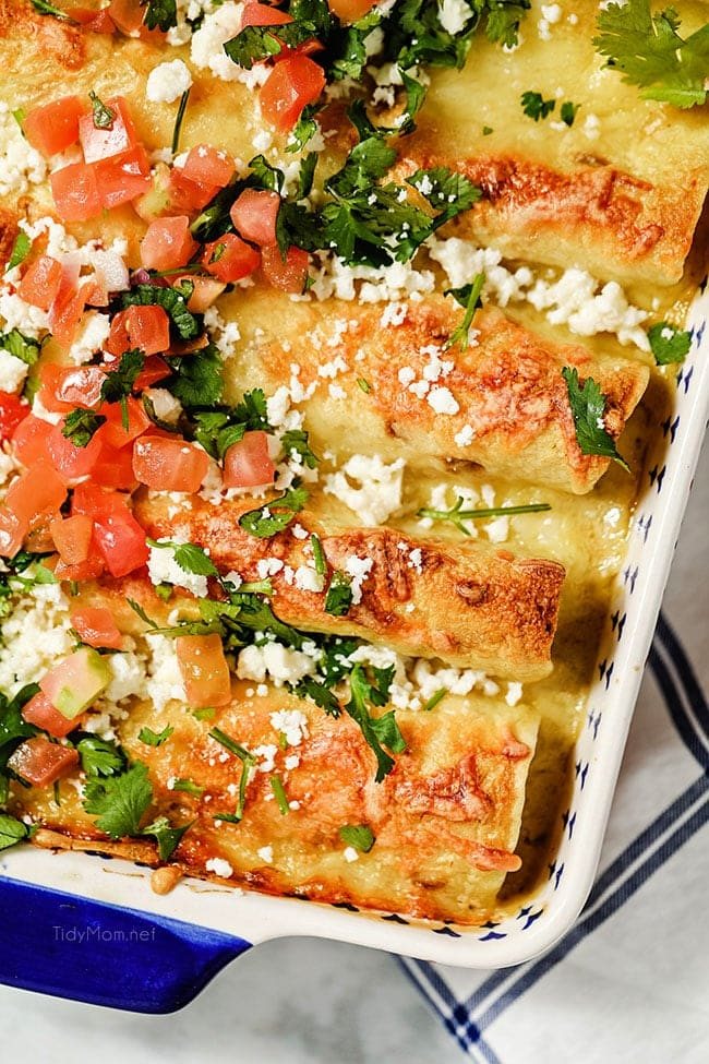 baking dish with honey lime enchiladas