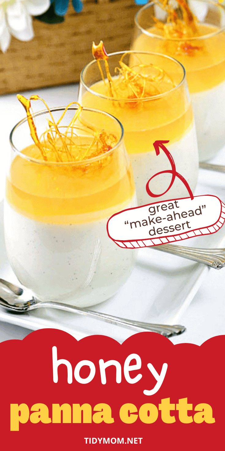 Honey Panna Cotta in glasses with spun sugar on top