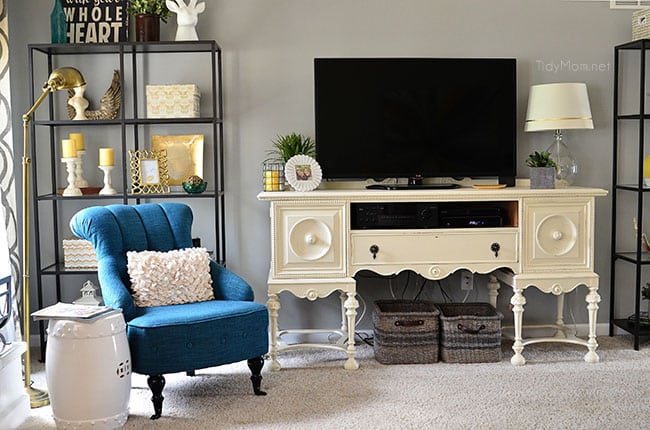 Old buffet painted makes a great TV cabinet! #Techoration at cetcu.com