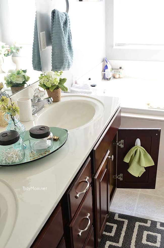 Keep a microfiber cloth in the bathroom to clean the mirror and faucet daily. more tips at cetcu.com