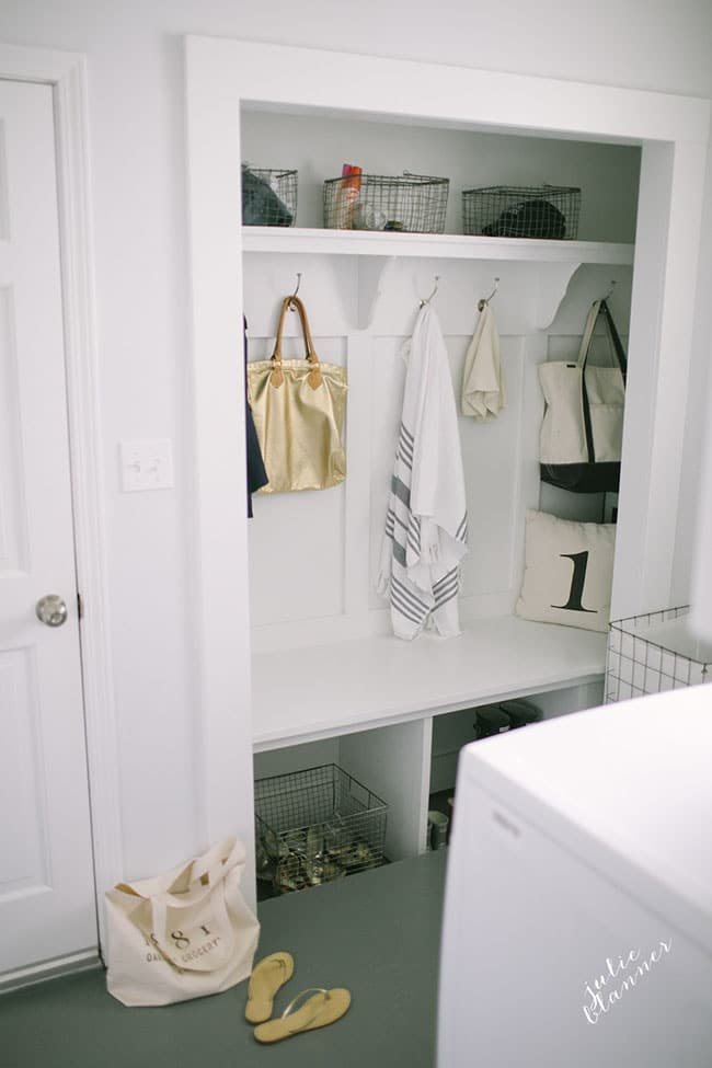 Simple storage solutions for keeping a HOME with ALL WHITE INTERIOR DESIGN from Julie of Coordinately Yours at cetcu.com