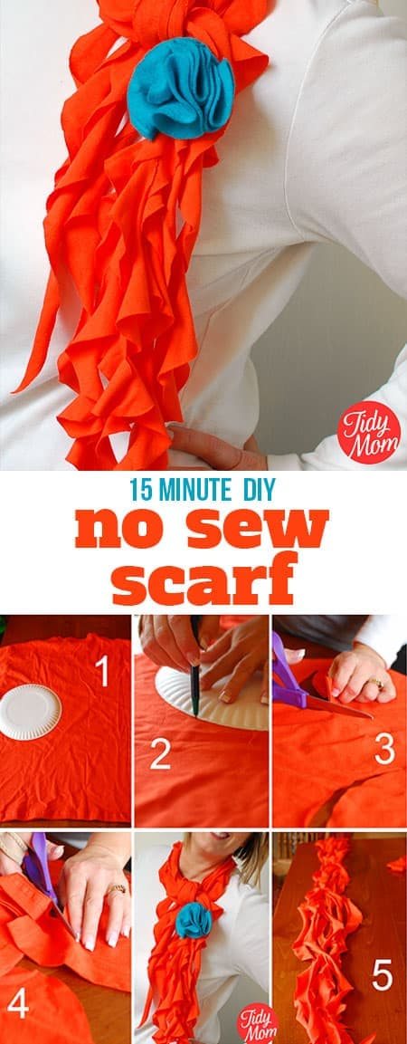 Have the latest fashion accessory!! Learn how to turn t-shirts into scarfs in just minutes - no sewing required! 15 minute DIY T-Shirt Scarf Tutorial at cetcu.com
