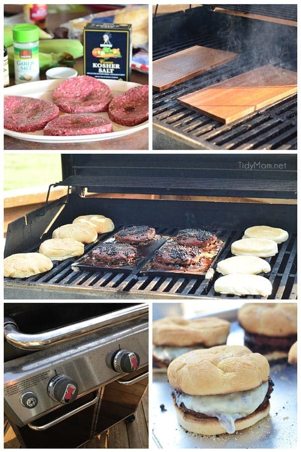 Learn how to Plank Grill Burgers! Plank grilling is becoming a favorite way to grill at our house! It's no longer just for fish! Find my recipe for Peppercorn and Provolone burgers along with everything you need to know about plank grilling. Recipe and video tutorial at cetcu.com