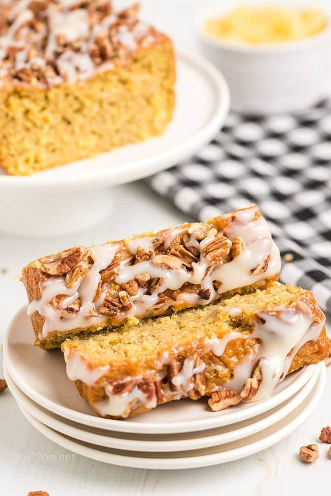 2 slices of hummingbird cake on a plate