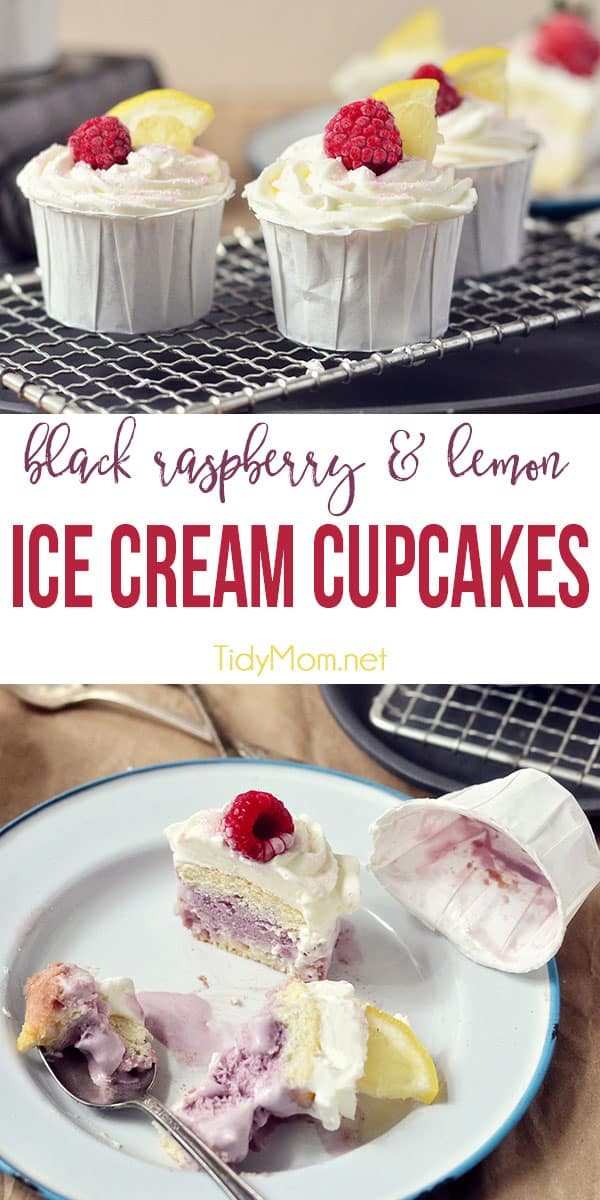 Nothing says summer like ice cream and cake! Eat them together with an ice cream cupcake topped with marshmallow frosting! Get the full recipe for Black Raspberry & Lemon Crush Ice Cream Cupcakes at cetcu.com #cupcakes #icecream #icecreamcake