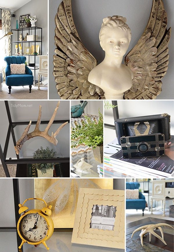 Family Room decor with Ikea VITTSJO bookcases at cetcu.com