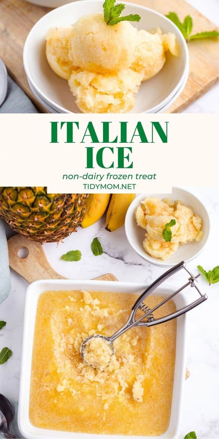 Banana Pineapple ITALIAN ICE in a bowl and in a square pan