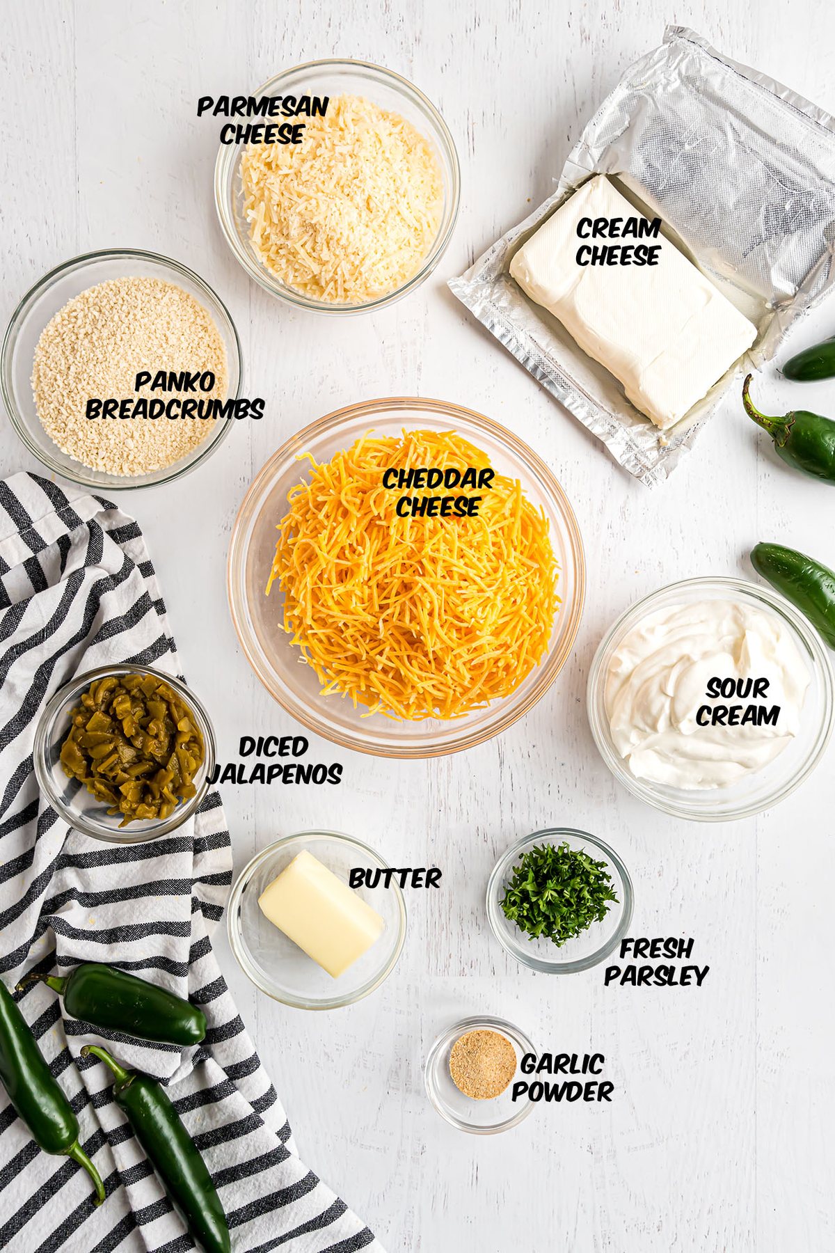 ingredients for Jalapeño popper Dip on a counter