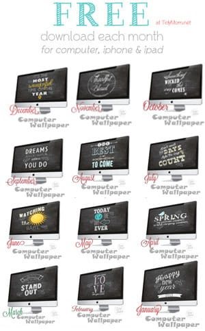 FREE Chalkboard Desktop Wallpaper for computer, iphone and ipad each month at Cetcu