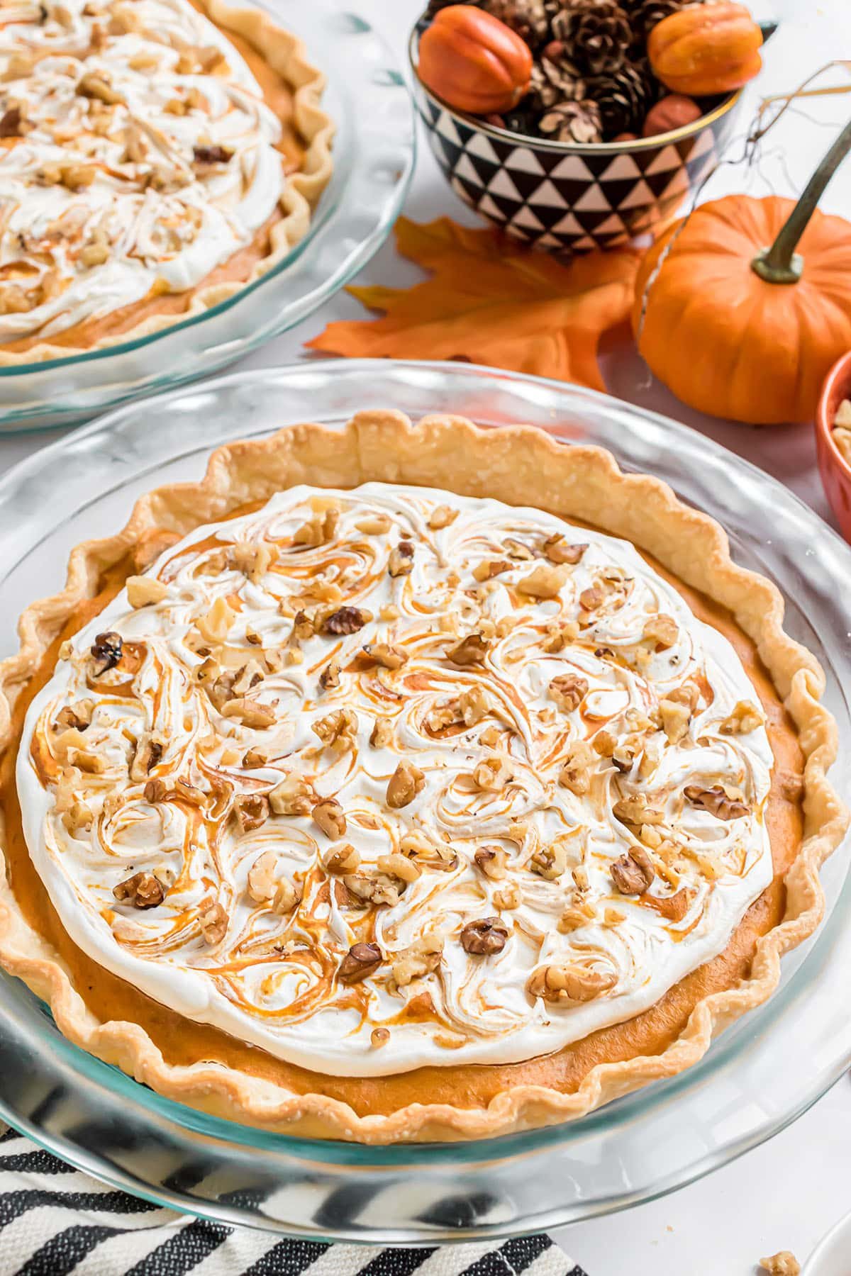 Pumpkin Chiffon Pie in a glass pie dish