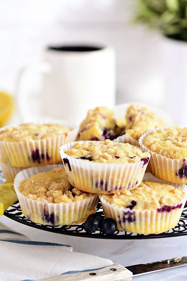stack of LEMON BLUEBERRY MUFFINS