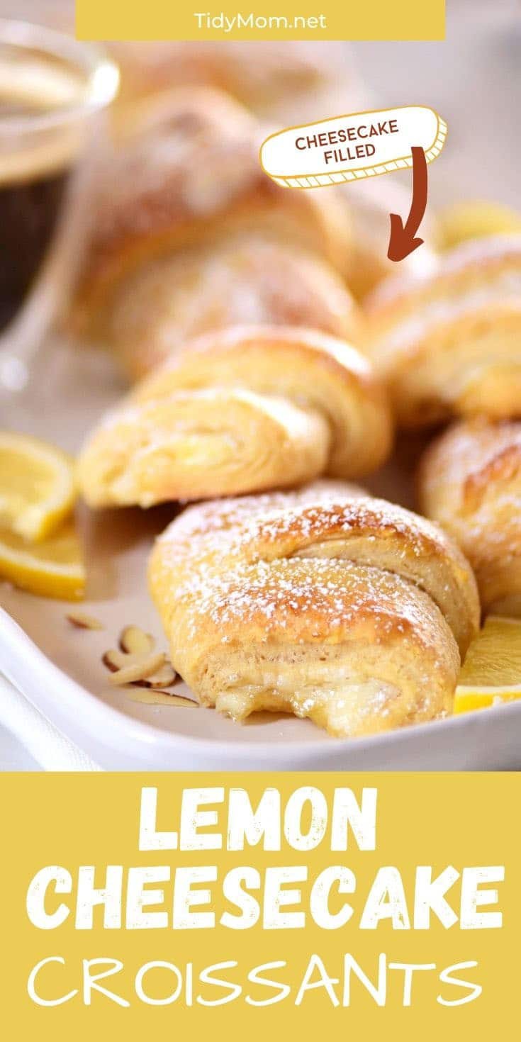 lemon cheesecake crescent rolls with a cup of coffee