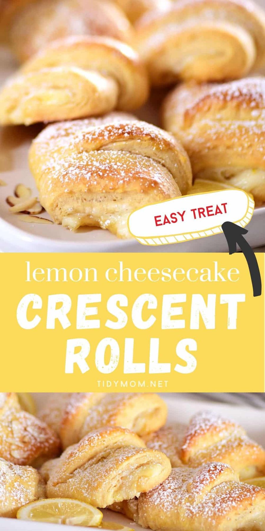 lemon cheesecake crescent rolls on white plates