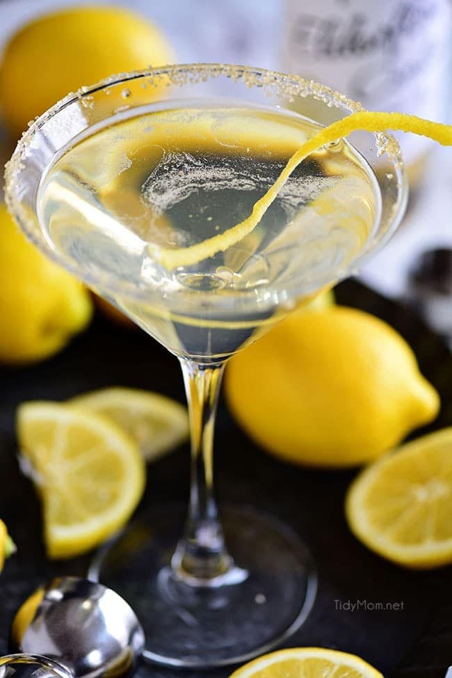 Lemon Drop Martini in a glass with a lemon twist