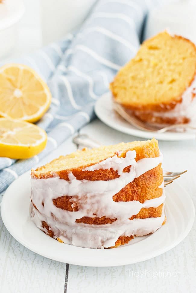 slices of pound cake on white plates
