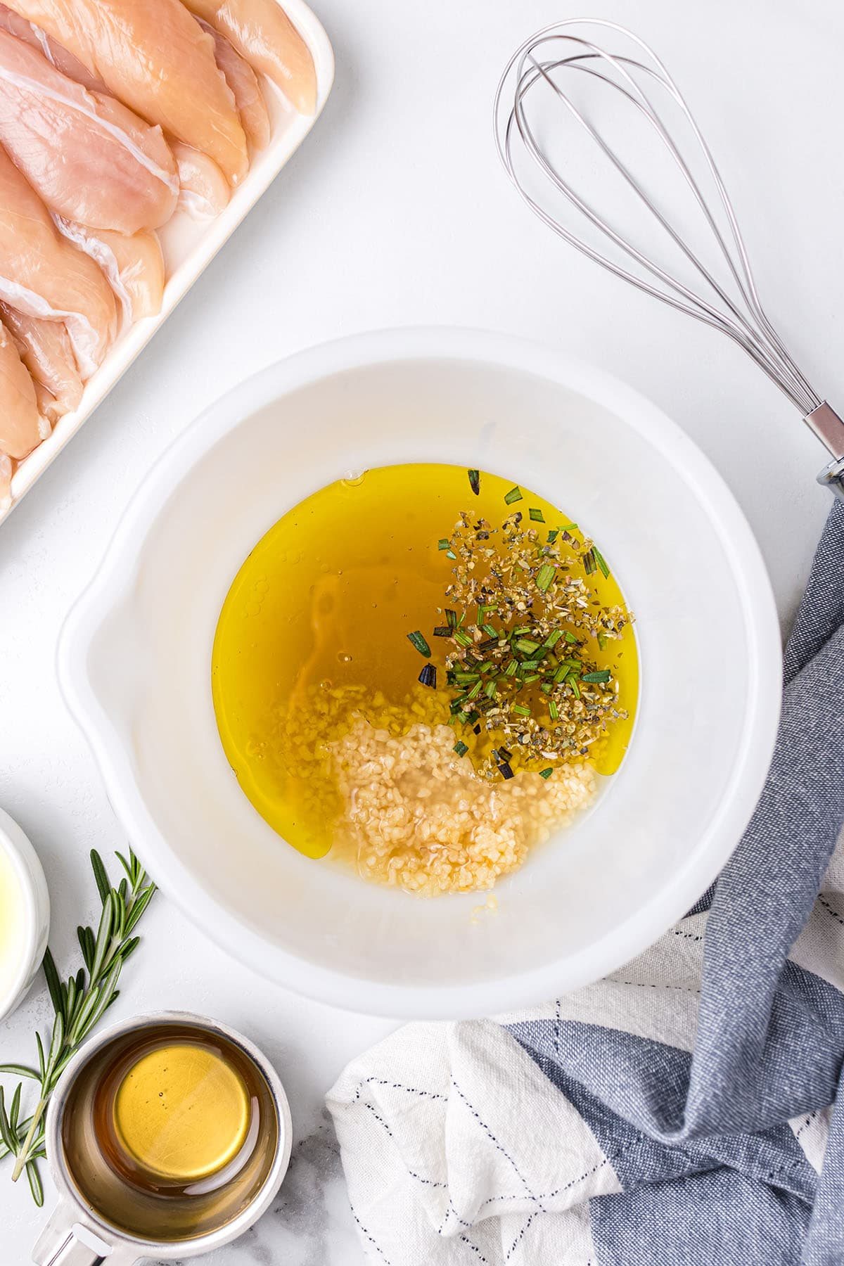 lemon herb marinade in a white bowl