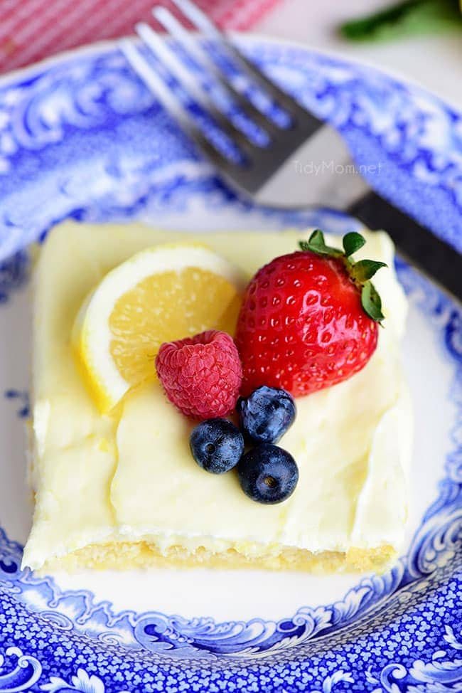This no-fuss lemon sheet cake is super moist and makes a wonderful spring or summer dessert that easily feeds a crowd. It may not be a fancy cake, but each slice is pure lemon bliss! print full recipe at cetcu.com