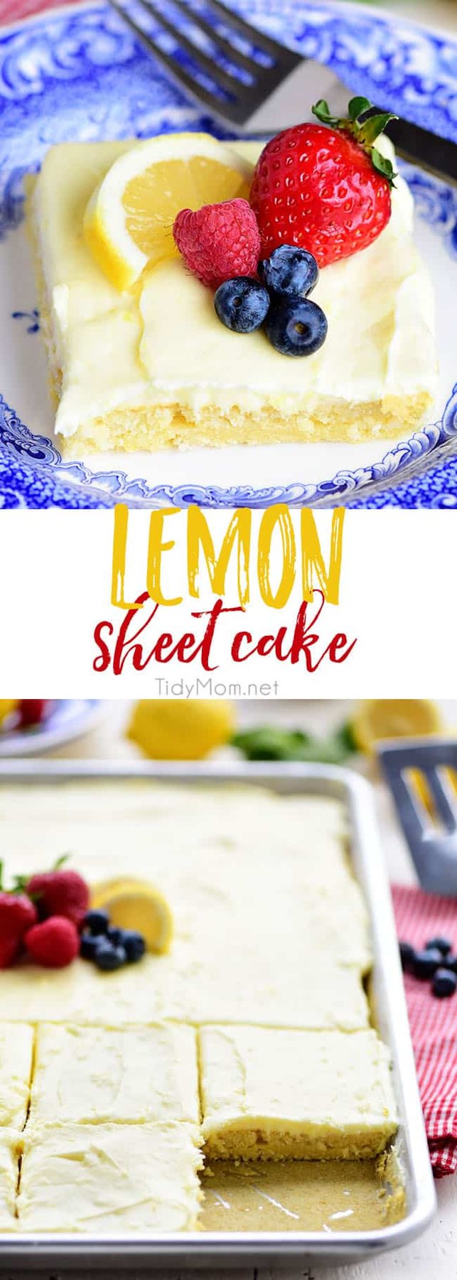 This no-fuss lemon sheet cake is super moist and makes a wonderful spring or summer dessert that easily feeds a crowd. It may not be a fancy cake, but each slice is pure lemon bliss! print full recipe at cetcu.com