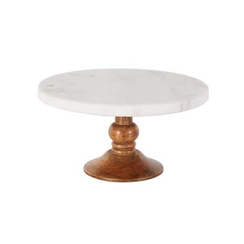 Deco 79 Mango Wood Cake Stand with Wood Base, 10" x 10" x 5", White
